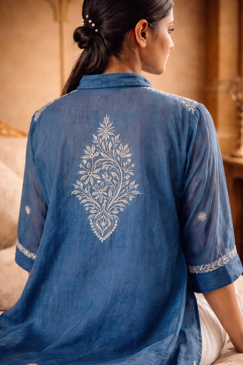 Royal Blue Mulchanderi Kaftan