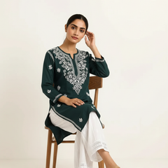 Dark Green Rayon Long Kurti