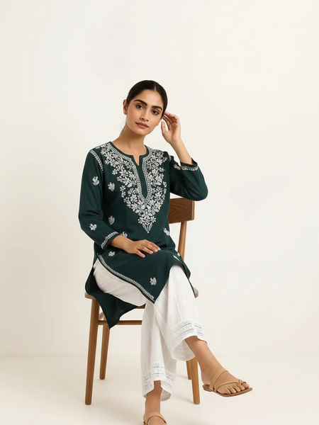 Dark Green Rayon Long Kurti