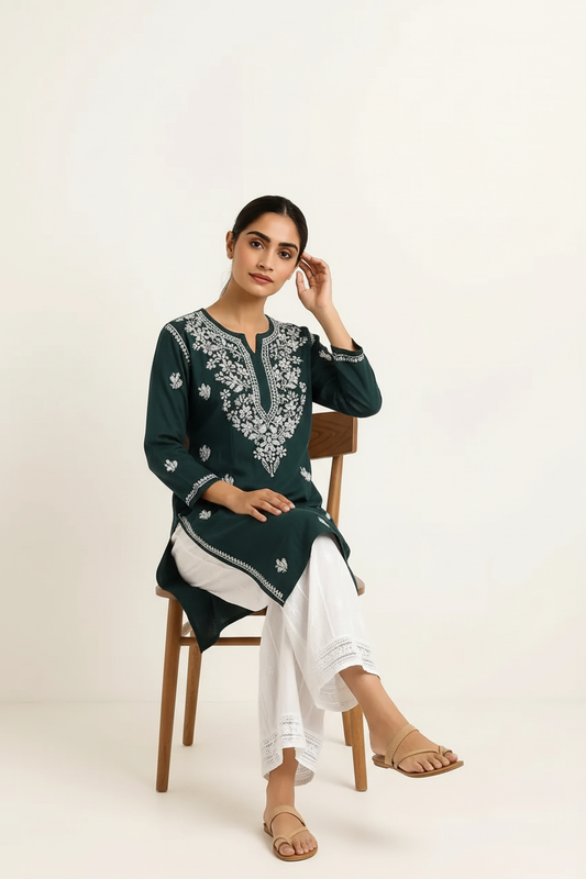 Dark Green Rayon Long Kurti