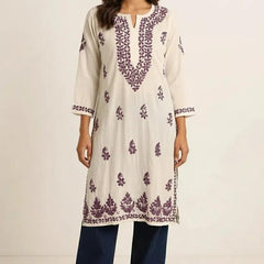 Purple Embroidery Chikankari Rayon Long Kurti