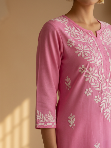 Pink Rayon Long Kurti