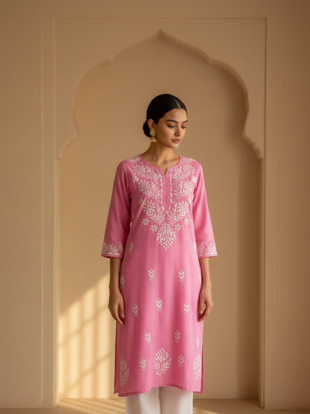 Pink Rayon Long Kurti