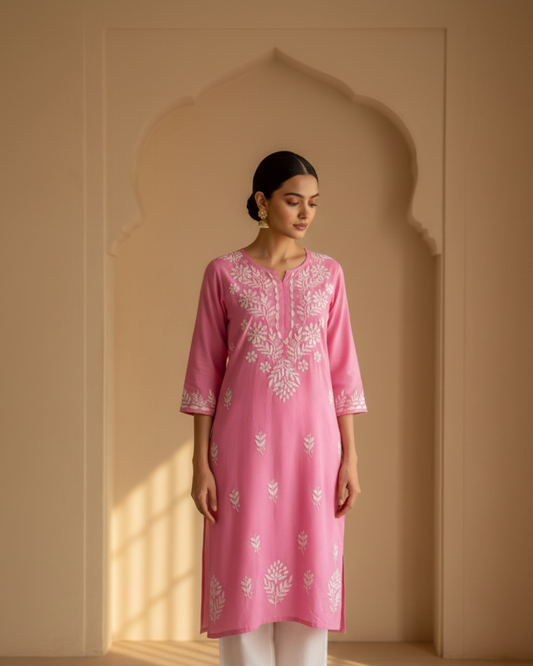 Pink Rayon Long Kurti