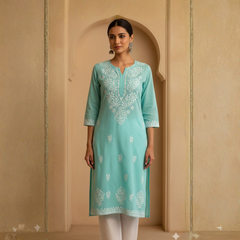 Turqoise Blue Rayon Long Kurti