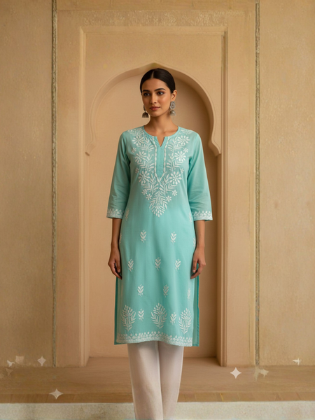Turqoise Blue Rayon Long Kurti