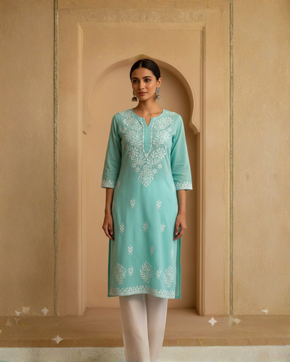 Turqoise Blue Rayon Long Kurti