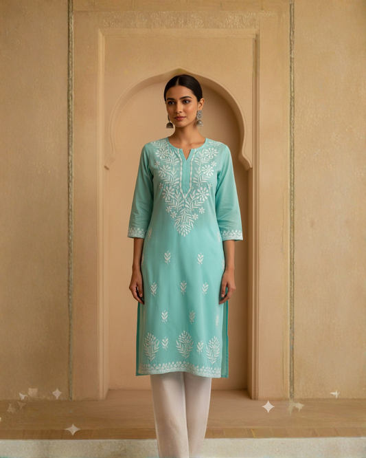 Turqoise Blue Rayon Long Kurti