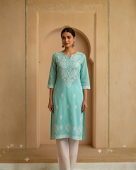 Turqoise Blue Rayon Long Kurti