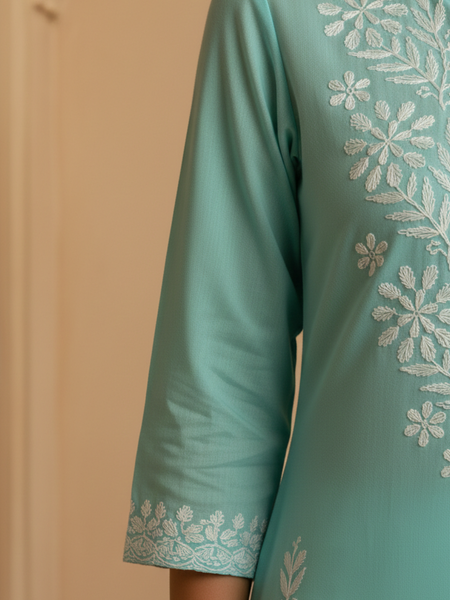 Turqoise Blue Rayon Long Kurti