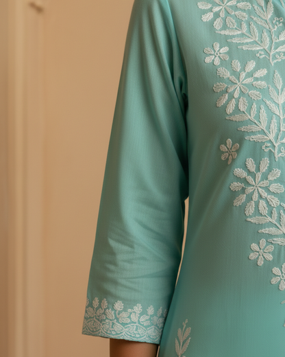 Turqoise Blue Rayon Long Kurti