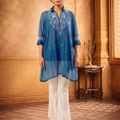 Royal Blue Mulchanderi Kaftan
