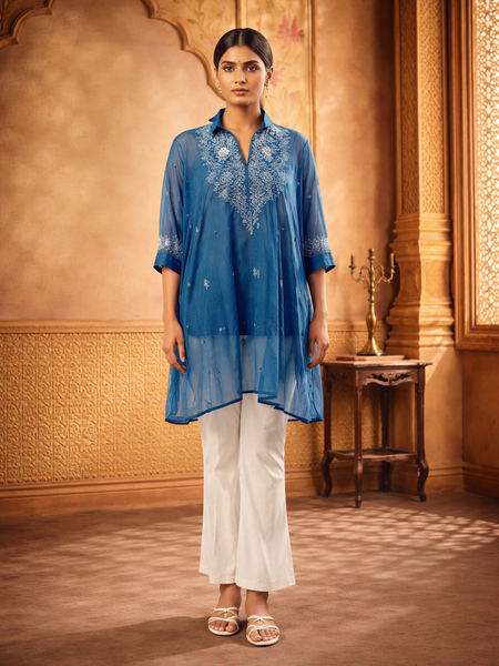 Royal Blue Mulchanderi Kaftan