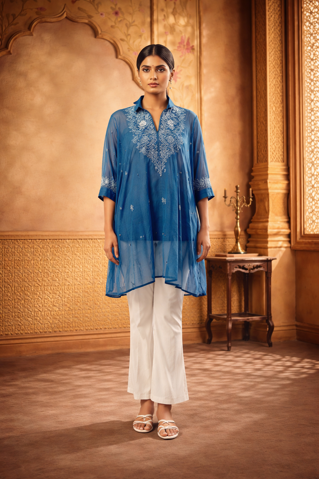 Royal Blue Mulchanderi Kaftan