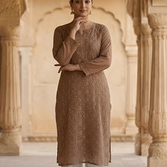 Resham Readymade Viscose Georgette Kurta In Tan Color