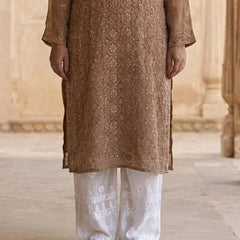 Resham Readymade Viscose Georgette Kurta In Tan Color