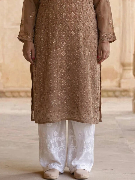 Resham Readymade Viscose Georgette Kurta In Tan Color