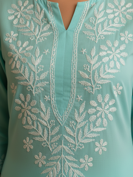 Turqoise Blue Rayon Long Kurti