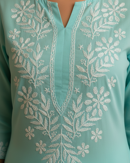 Turqoise Blue Rayon Long Kurti