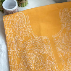 Mustard Yellow Chikankari Unstitched Suit Set