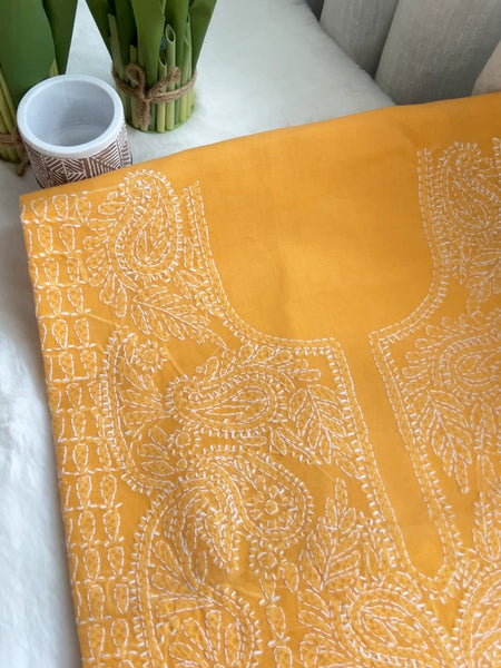 Mustard Yellow Chikankari Unstitched Suit Set