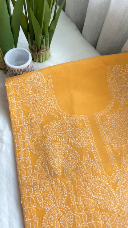 Mustard Yellow Chikankari Unstitched Suit Set