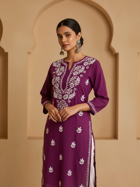 Purple Rayon Long Kurti