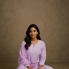 Cotton Pink Kurta Dupatta Set with Katdana Work