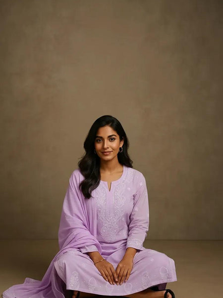 Cotton Pink Kurta Dupatta Set with Katdana Work