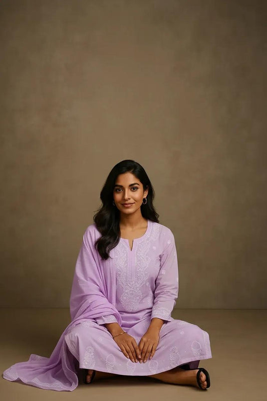 Cotton Pink Kurta Dupatta Set with Katdana Work