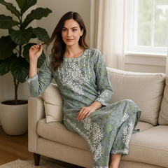Green Mulmul Dori Sleeves Kurti Set