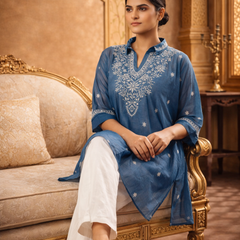 Royal Blue Mulchanderi Kaftan
