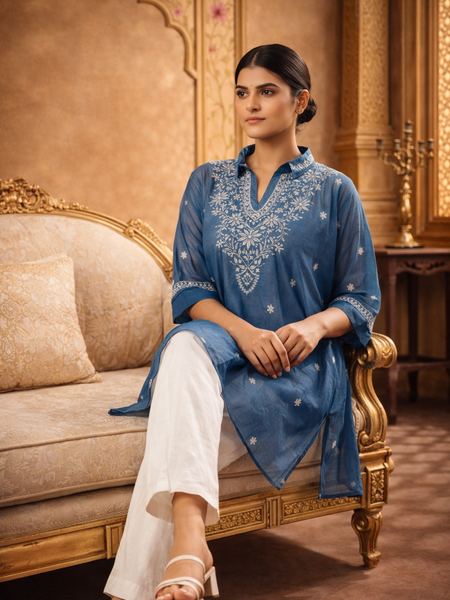 Royal Blue Mulchanderi Kaftan