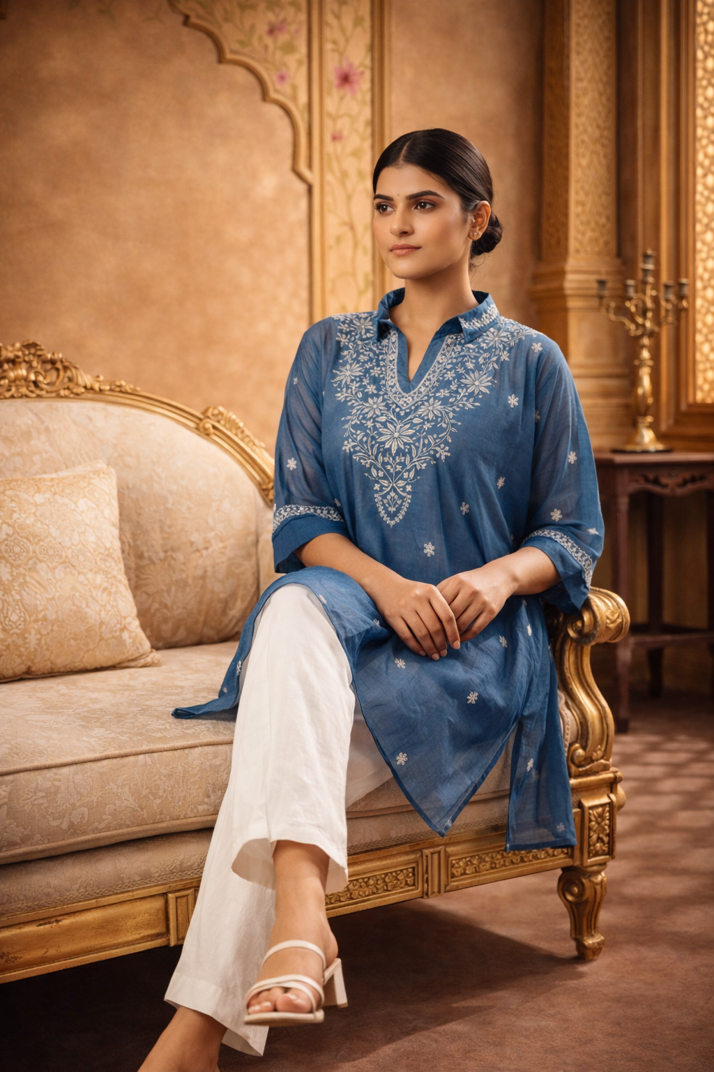 Royal Blue Mulchanderi Kaftan
