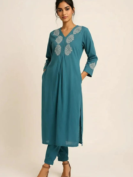 Dark Blue Readymade Cotton Co-ord Set - Design2