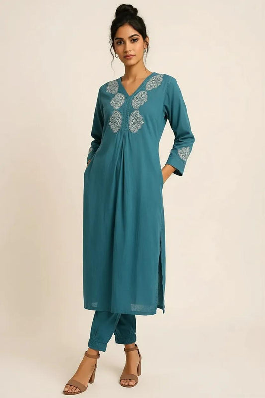 Dark Blue Readymade Cotton Co-ord Set - Design2