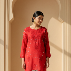 Heritage Scarlet Chanderi Red Short Kurti