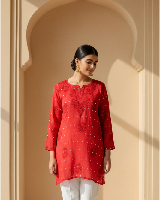 Heritage Scarlet Chanderi Short Kurti