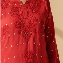 Heritage Scarlet Chanderi Red Short Kurti
