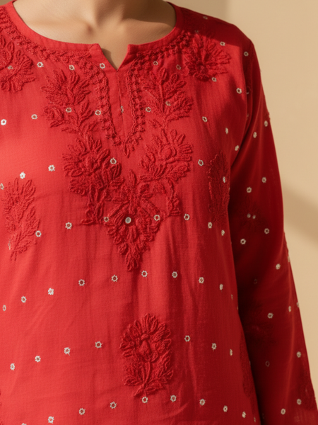 Heritage Scarlet Chanderi Red Short Kurti