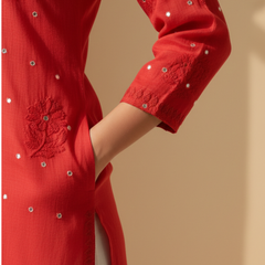 Heritage Scarlet Chanderi Red Short Kurti