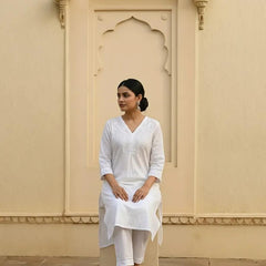 White Cotton Readymade Co-ord Set