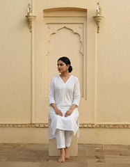 White Cotton Readymade Co-ord Set