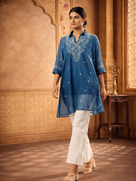 Royal Blue Mulchanderi Kaftan