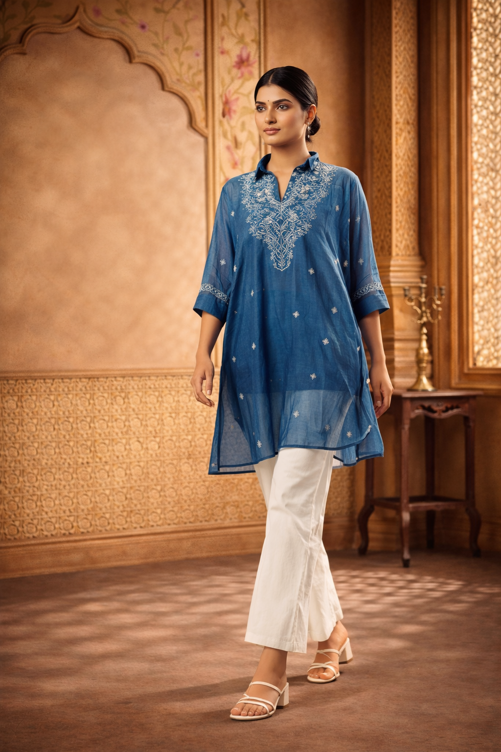 Royal Blue Mulchanderi Kaftan