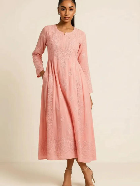 Peach Bloom Ombré Georgette Anarkali Kurti / Dress