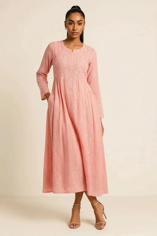 Peach Bloom Ombré Georgette Anarkali Kurti / Dress