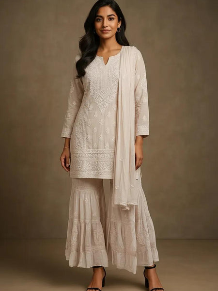 Readymade Viscose Georgette Blush Pink Garara Set