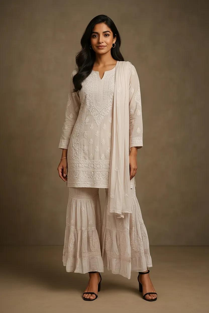 Readymade Viscose Georgette Blush Pink Garara Set