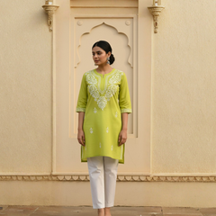 Green Readymade Cotton Short Kurti